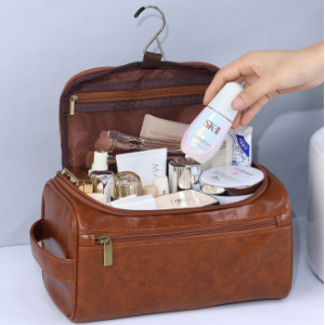 大容量男士洗漱包外出便携pu防水化妆包简约出差旅行手提包收纳袋